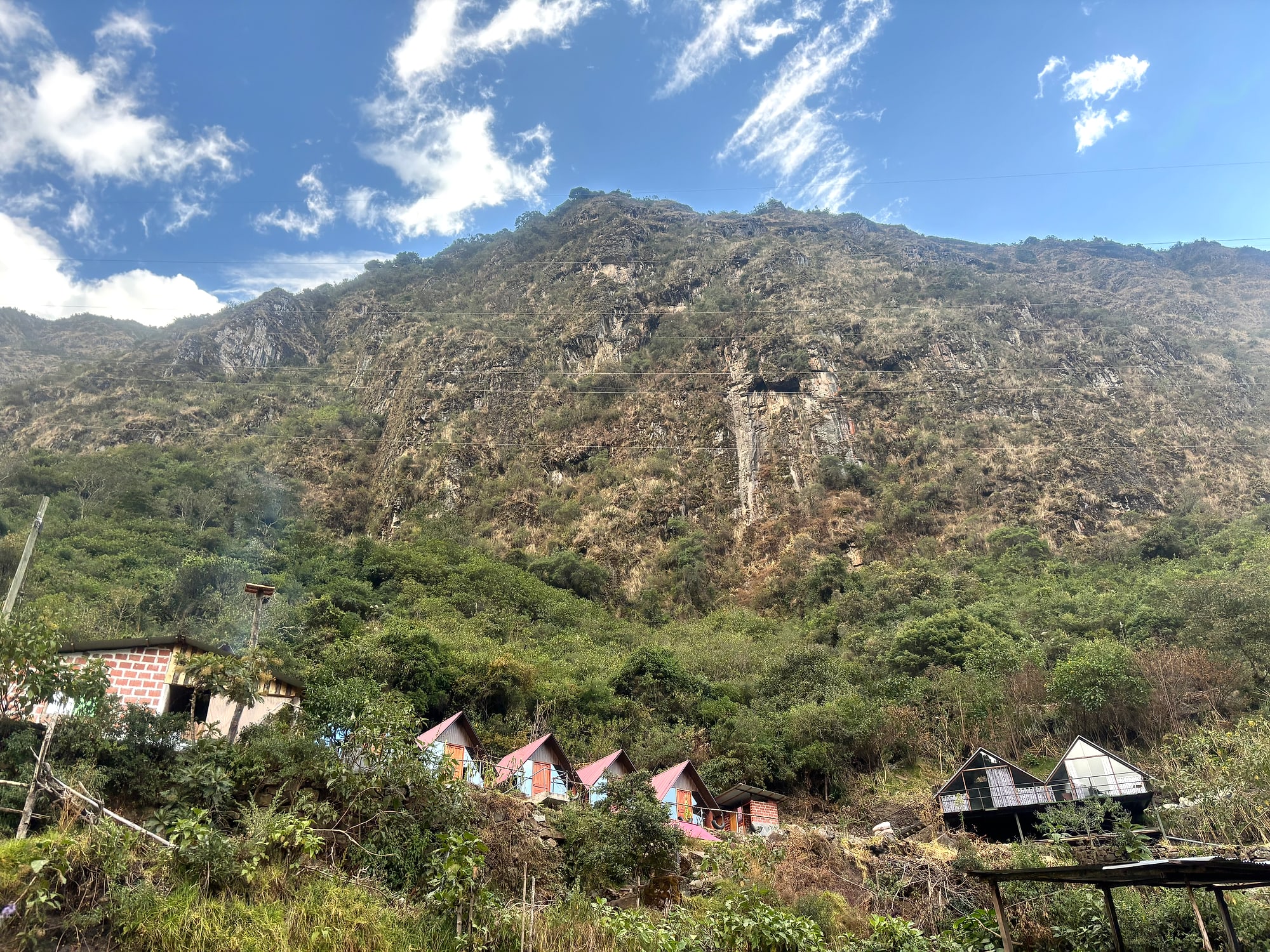 AndeStay Hostel cabins and mountain views in Colpapampa on the Salkantay Trek